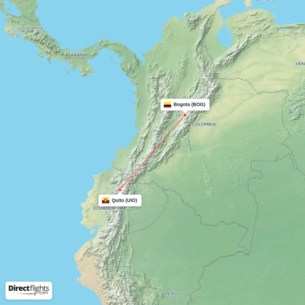 Bogota - Quito direct flight map