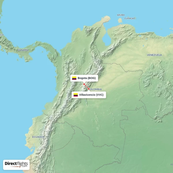 Bogota - Villavicencio direct flight map