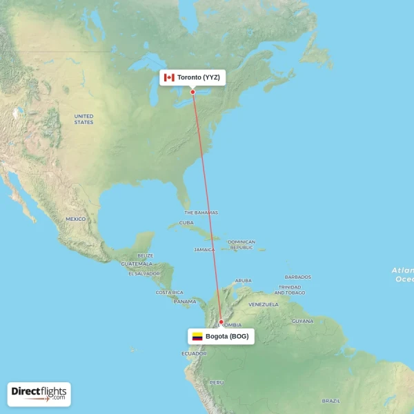 Bogota - Toronto direct flight map