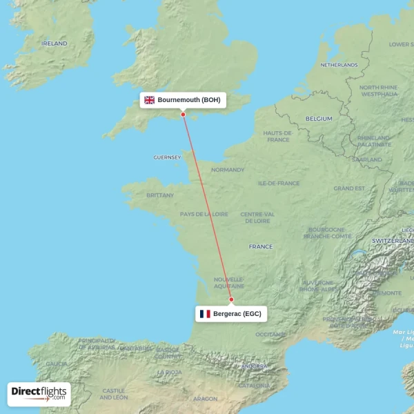 Bournemouth - Bergerac direct flight map