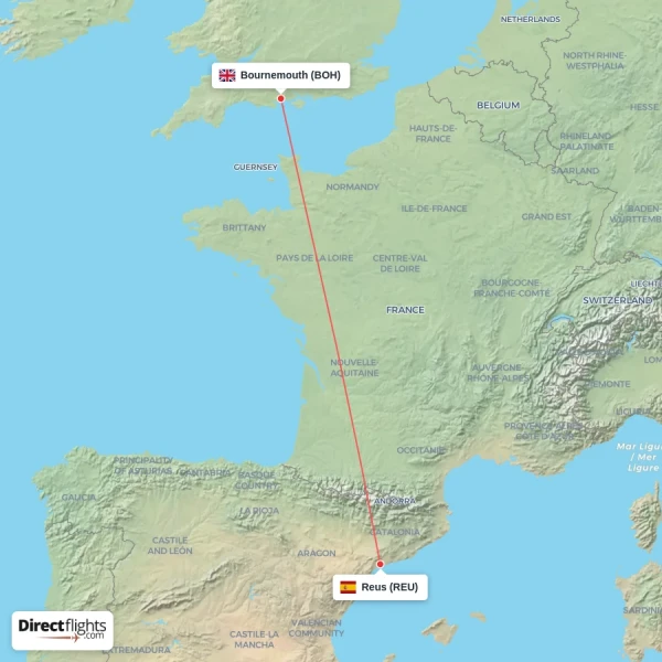 Bournemouth - Reus direct flight map
