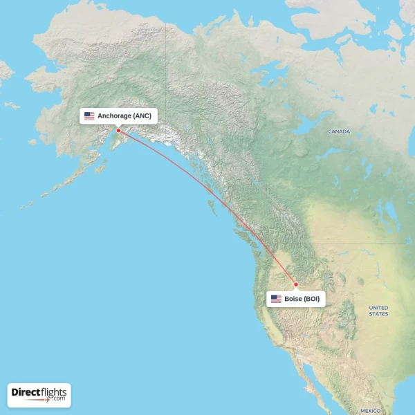 Boise - Anchorage direct flight map