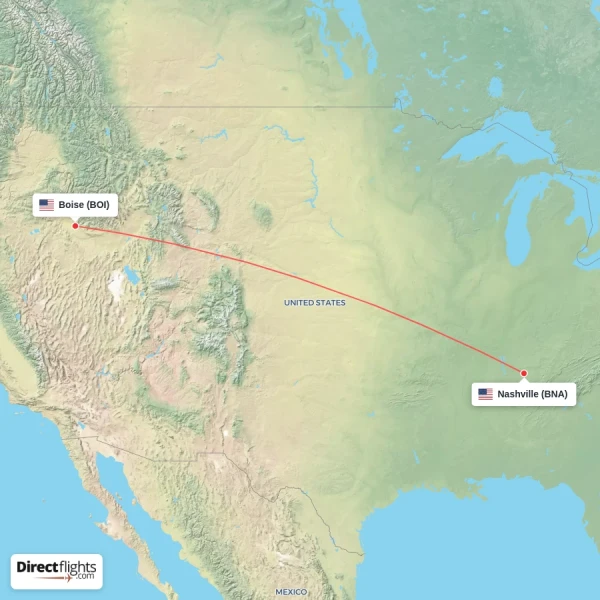 Boise - Nashville direct flight map