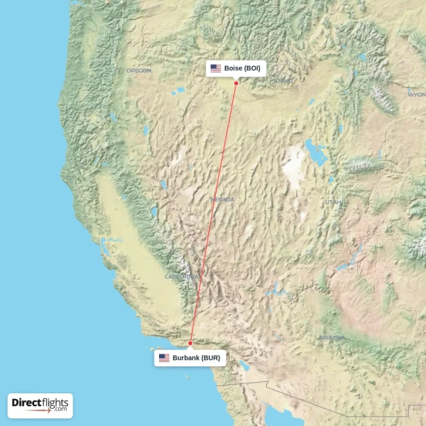 Boise - Burbank direct flight map