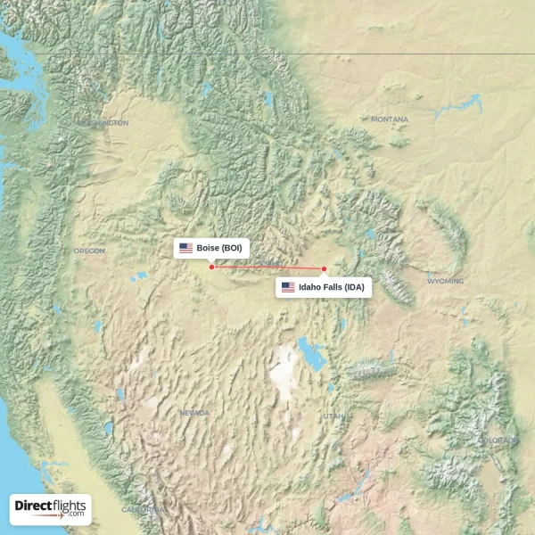 Boise - Idaho Falls direct flight map