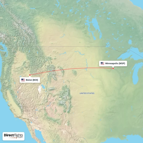 Boise - Minneapolis direct flight map