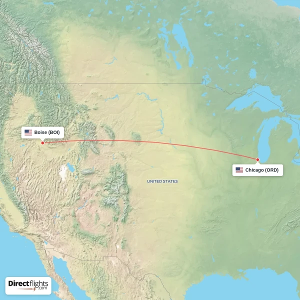 Boise - Chicago direct flight map