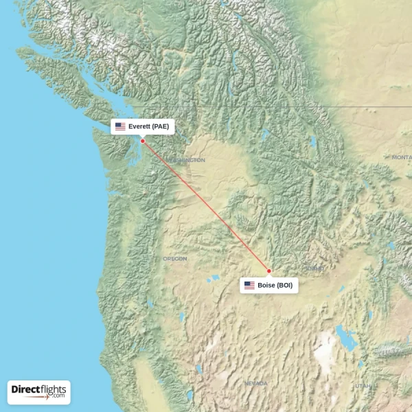 Boise - Everett direct flight map