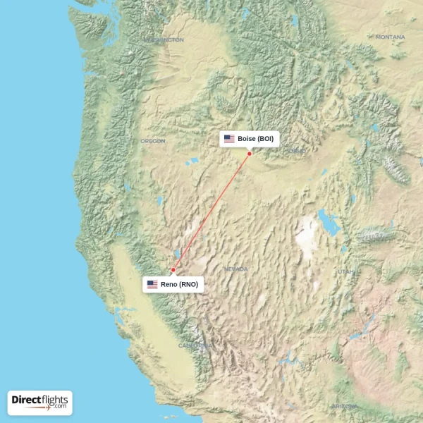 Boise - Reno direct flight map