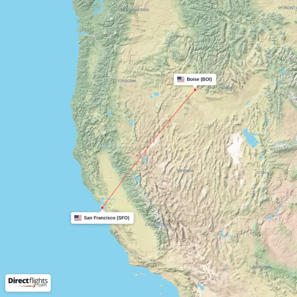 Boise - San Francisco direct flight map