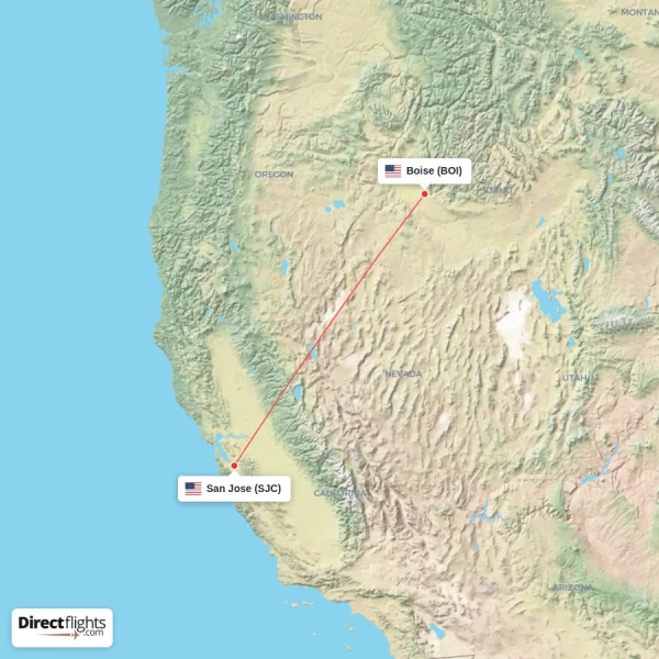 Boise - San Jose direct flight map