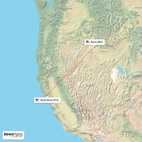 Boise - Santa Rosa direct flight map