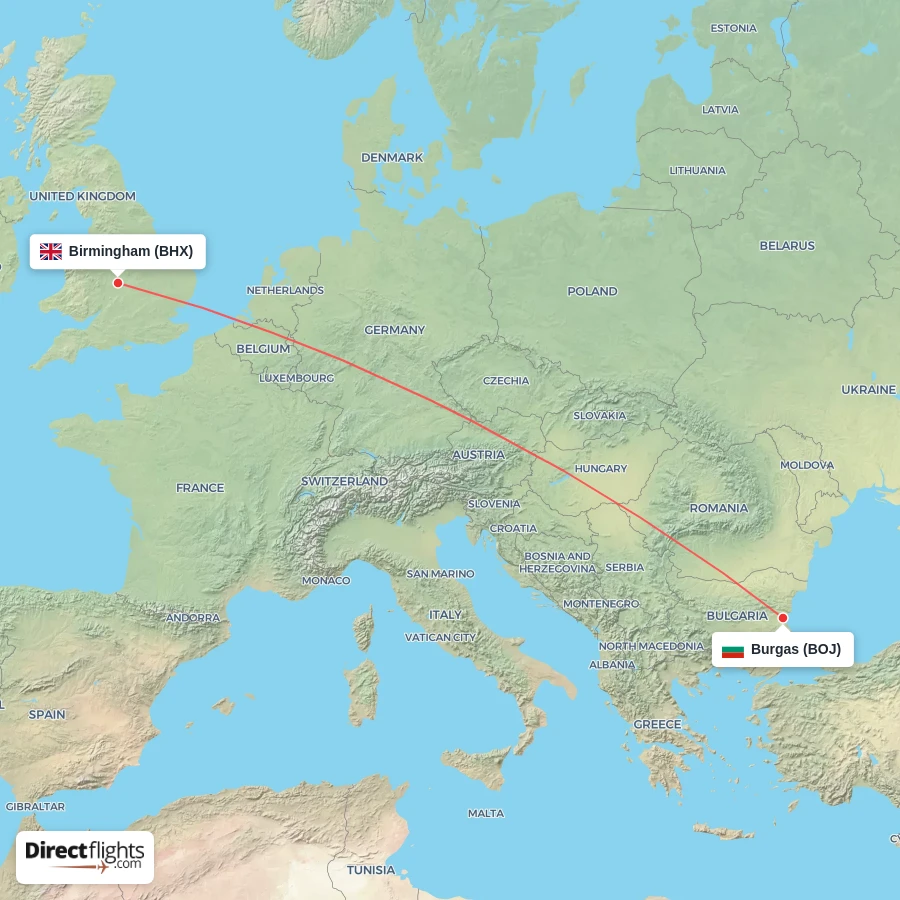 BOJ - BHX route map