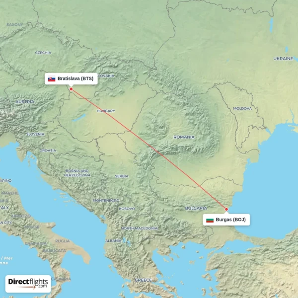 Burgas - Bratislava direct flight map