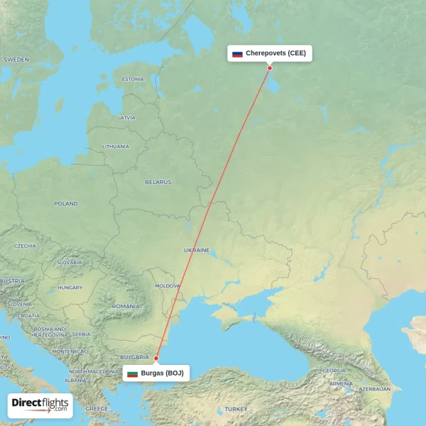 Burgas - Cherepovets direct flight map