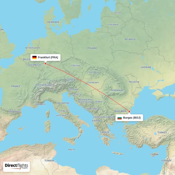 Burgas - Frankfurt direct flight map