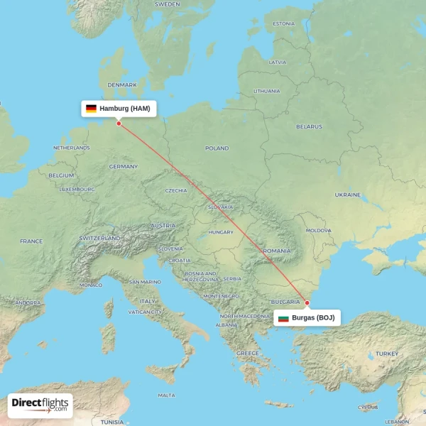Burgas - Hamburg direct flight map