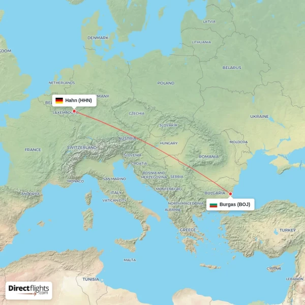Burgas - Hahn direct flight map
