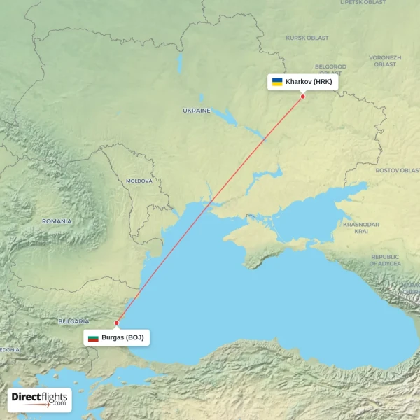 Burgas - Kharkov direct flight map