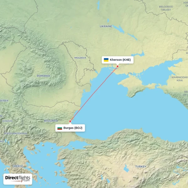 Burgas - Kherson direct flight map