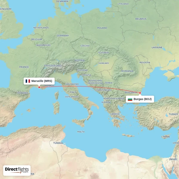Burgas - Marseille direct flight map