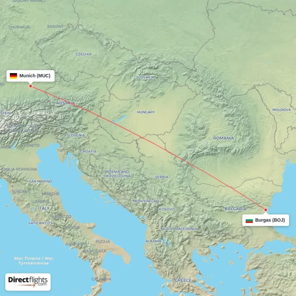 Burgas - Munich direct flight map