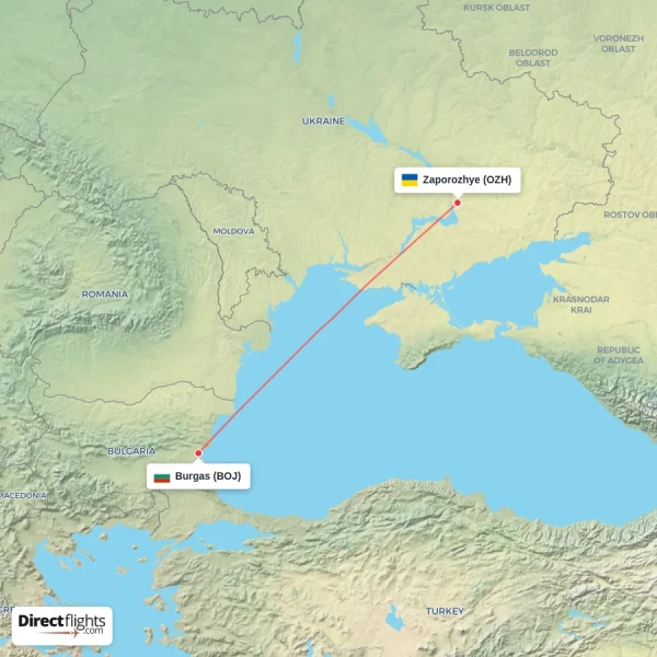 Burgas - Zaporozhye direct flight map