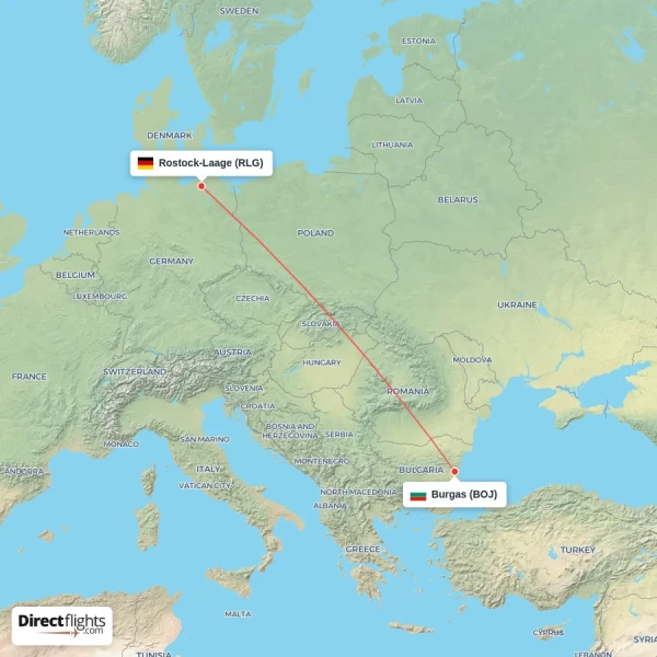 Burgas - Rostock-Laage direct flight map