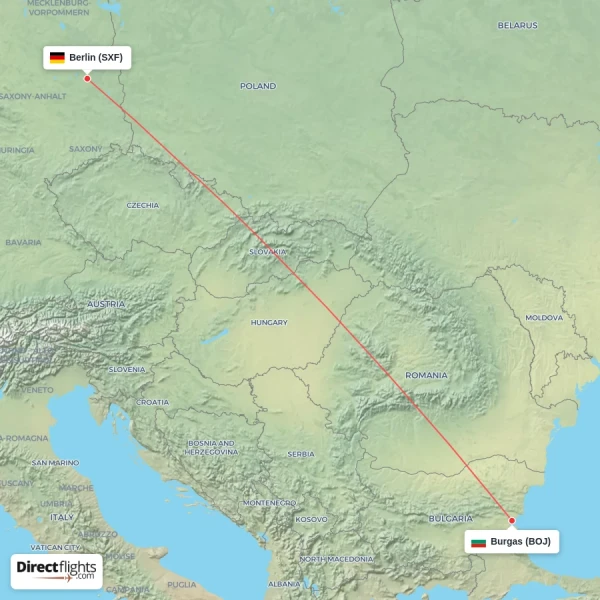 Burgas - Berlin direct flight map