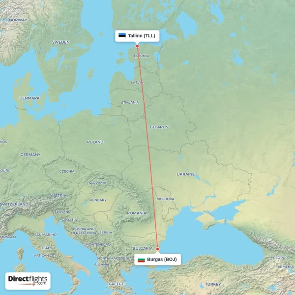 Burgas - Tallinn direct flight map