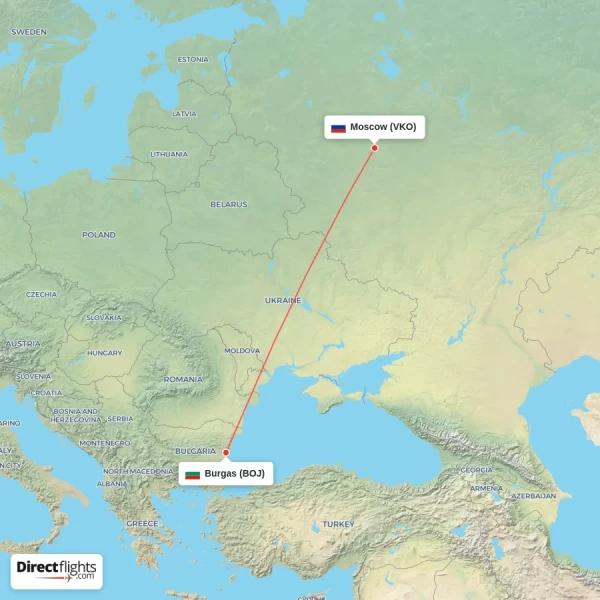 Burgas - Moscow direct flight map