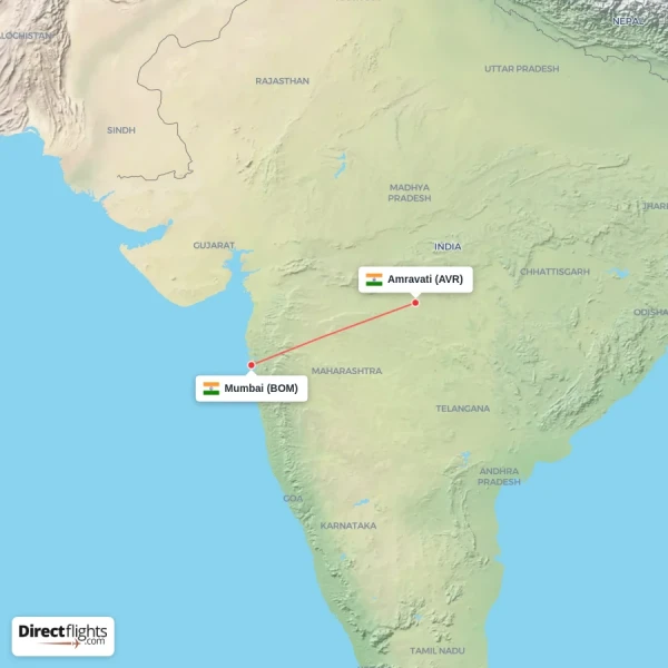 Mumbai - Amravati direct flight map
