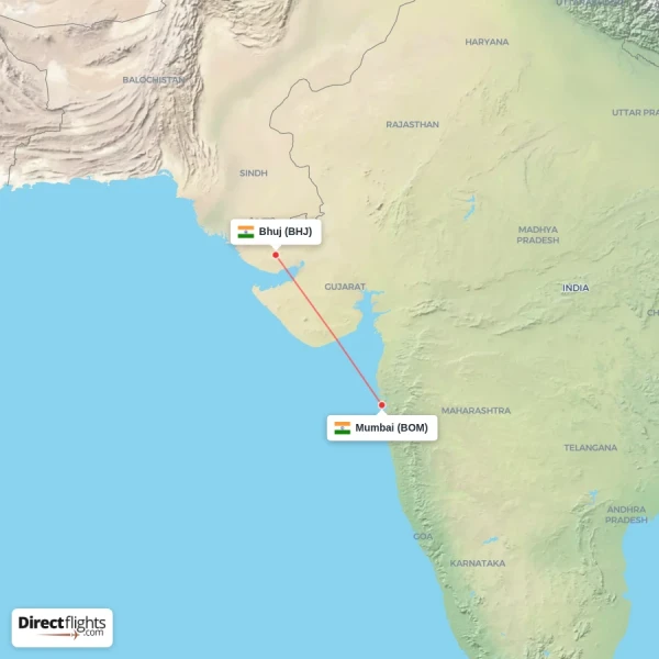 Mumbai - Bhuj direct flight map