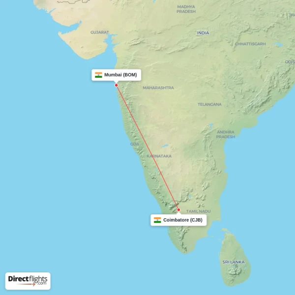 Mumbai - Coimbatore direct flight map