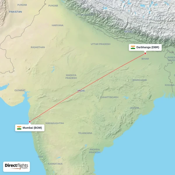 Mumbai - Darbhanga direct flight map