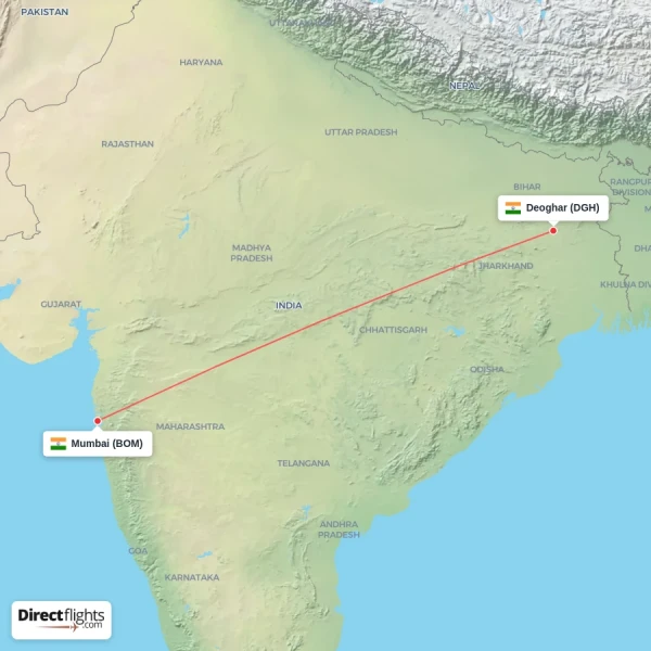 Mumbai - Deoghar direct flight map