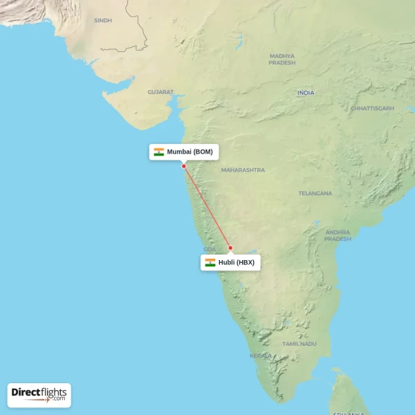 Mumbai - Hubli direct flight map