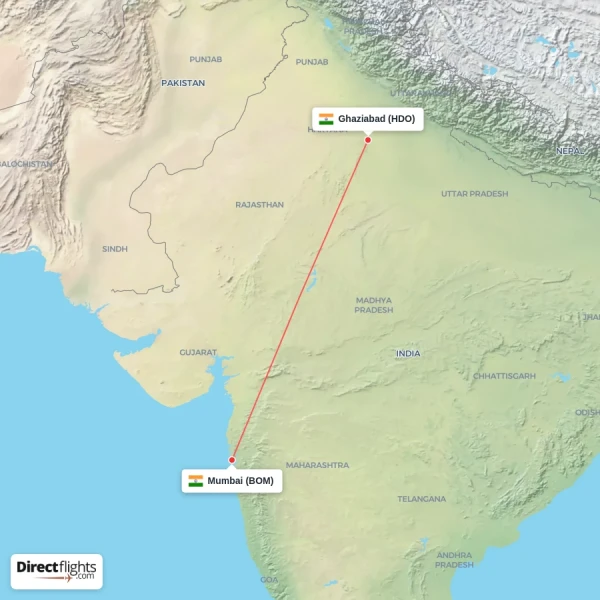 Mumbai - Ghaziabad direct flight map