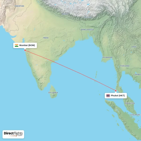 Mumbai - Phuket direct flight map