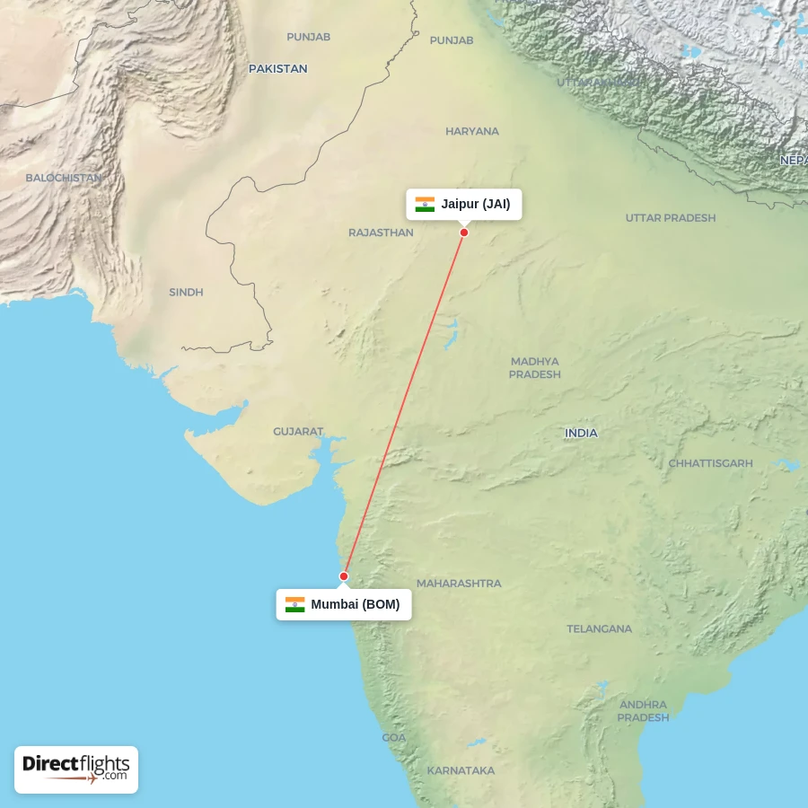 BOM - JAI route map