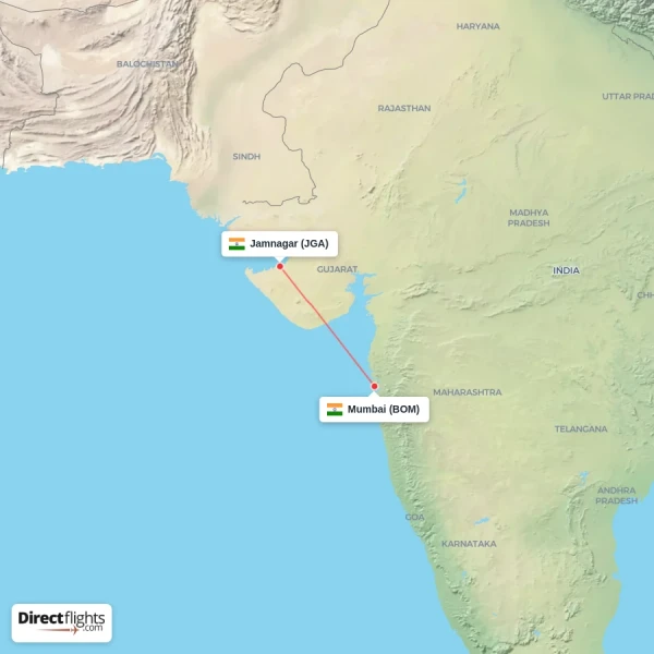 Mumbai - Jamnagar direct flight map