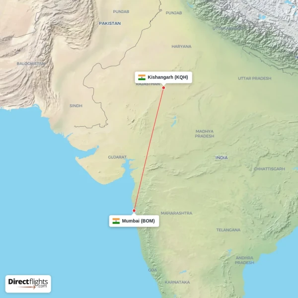 Mumbai - Kishangarh direct flight map