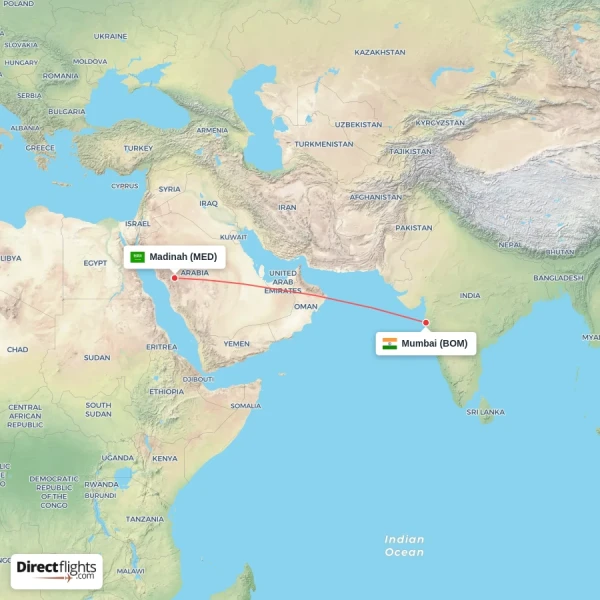 Mumbai - Madinah direct flight map