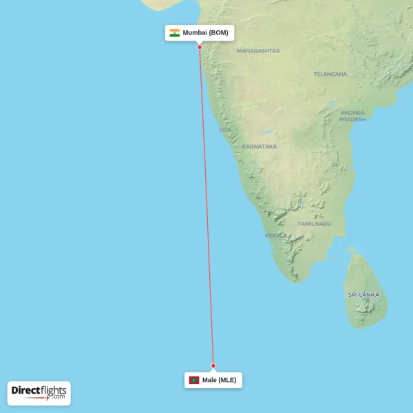 Mumbai - Male direct flight map