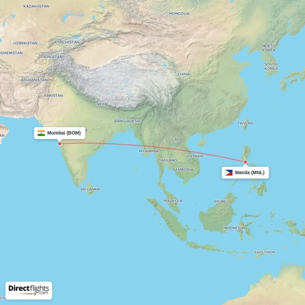 Mumbai - Manila direct flight map