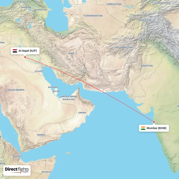 Mumbai - Al-Najaf direct flight map