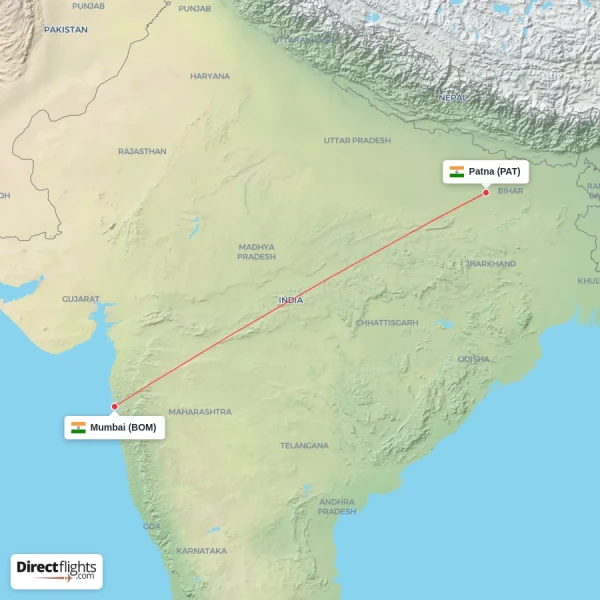 Mumbai - Patna direct flight map