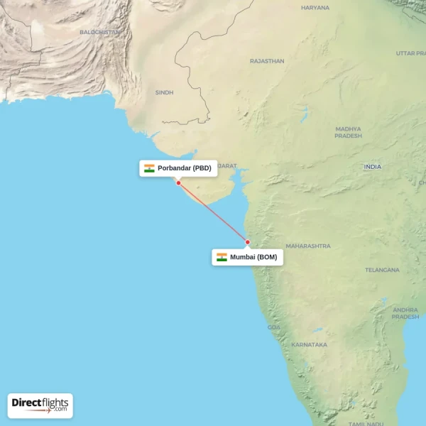 Mumbai - Porbandar direct flight map