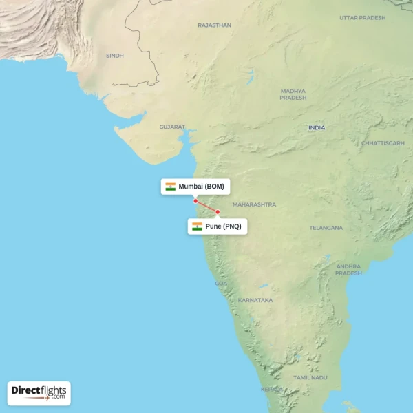 Mumbai - Pune direct flight map