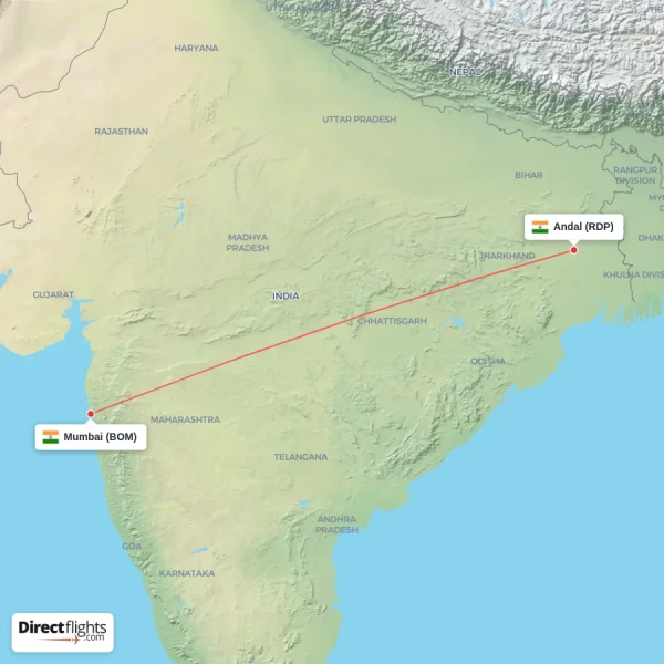 Mumbai - Andal direct flight map